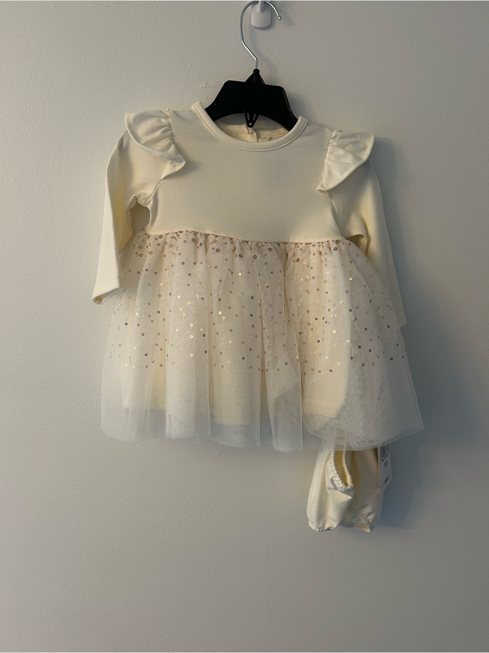 Rare Editions Cream Tulle Dress with Gold Dot Detail